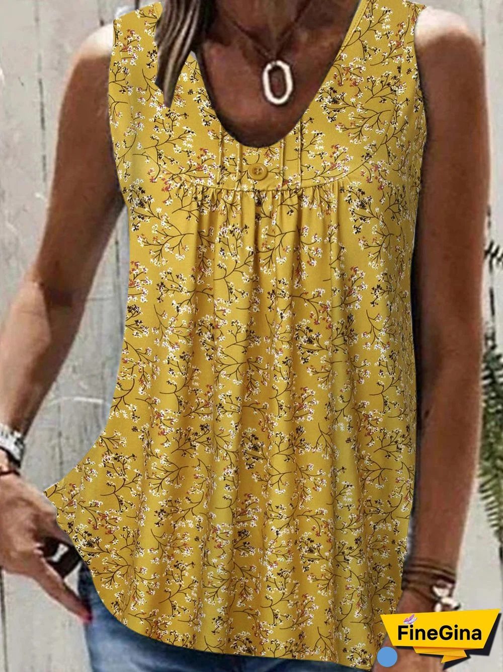 Women Sleeveless V-neck Floral Printed Graphic Top