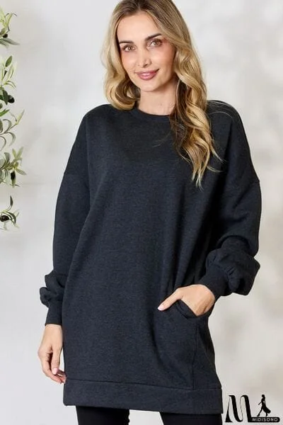 Zenana Oversized Longline Top with Pockets