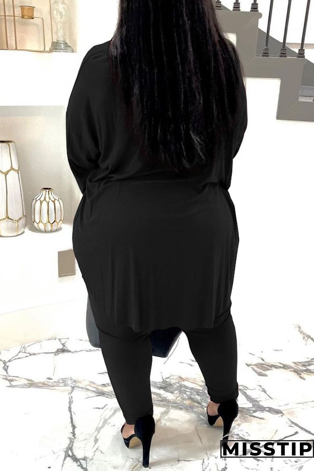 Burgundy Casual Solid Patchwork O Neck Plus Size Two Pieces