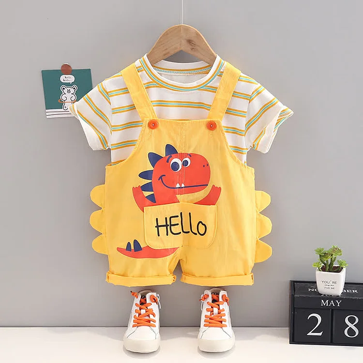 HELLO Baby Toddler Striped Tee and Suspender Set