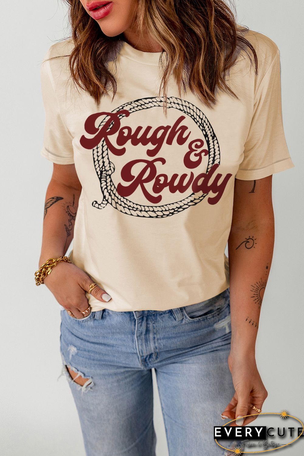 Khaki Rough & Rowdy Rope Print Short Sleeve T Shirt