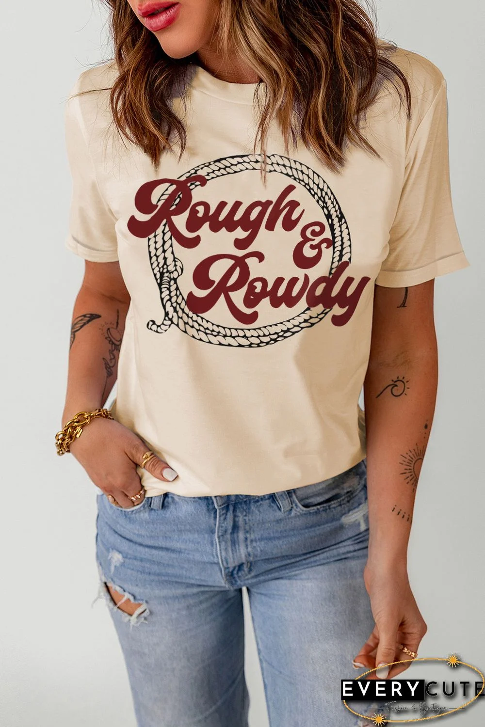 Khaki Rough & Rowdy Rope Print Short Sleeve T Shirt