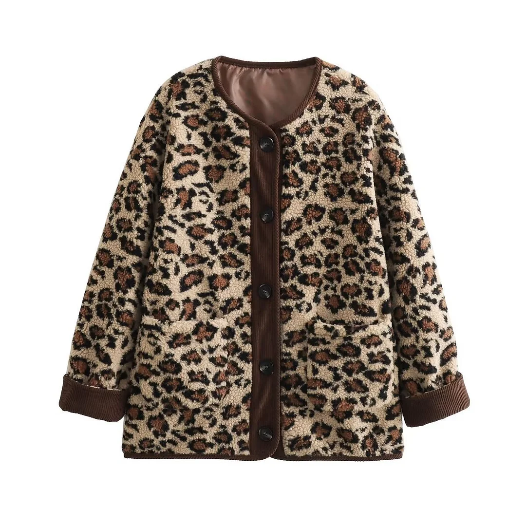 Nigikala Nigikala Women's Autumn And Winter Leopard Print Casual Loose Long-Sleeved Coat Women A34397