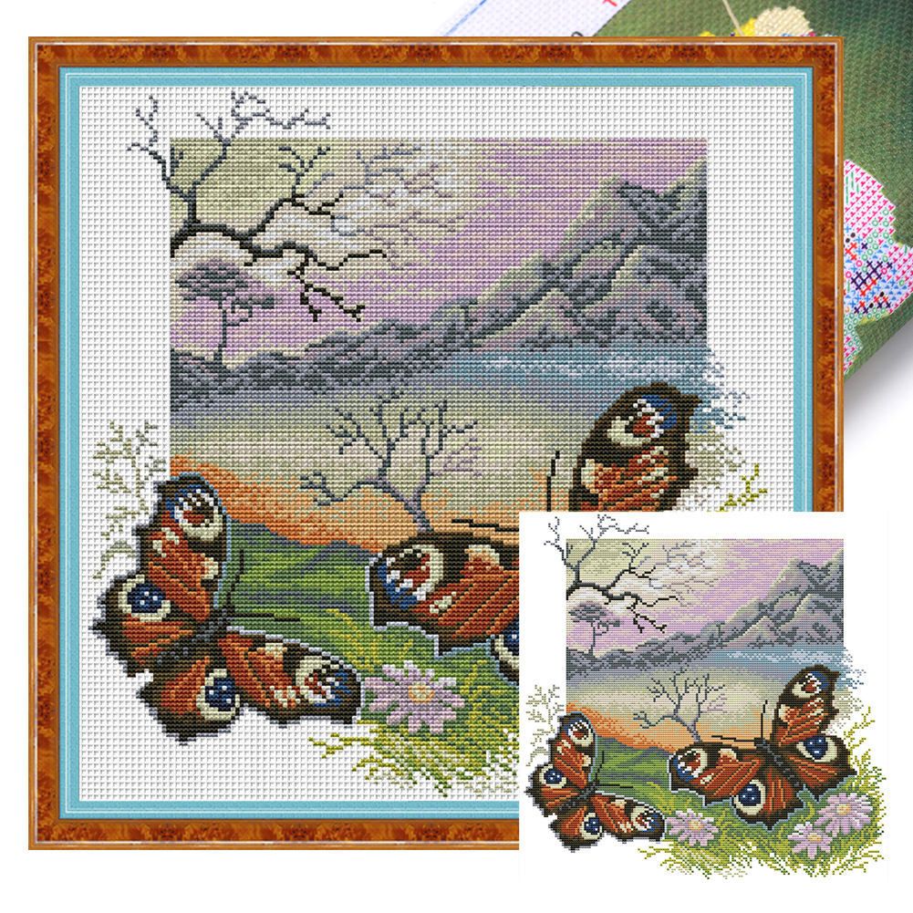 Two Butterflies Full 14CT Pre-stamped Canvas(37*38cm) Cross Stitch