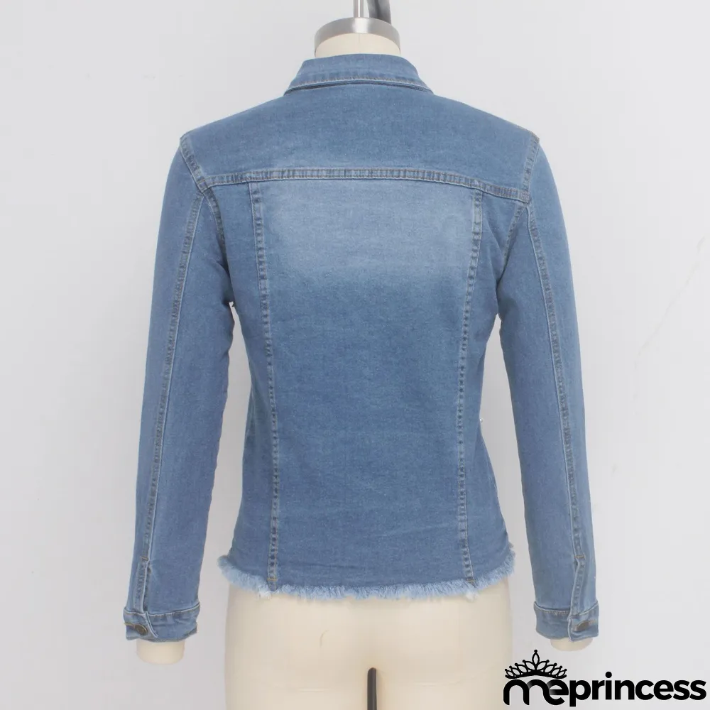 Casual Pearls Long Sleeves Denim Jacket Coat