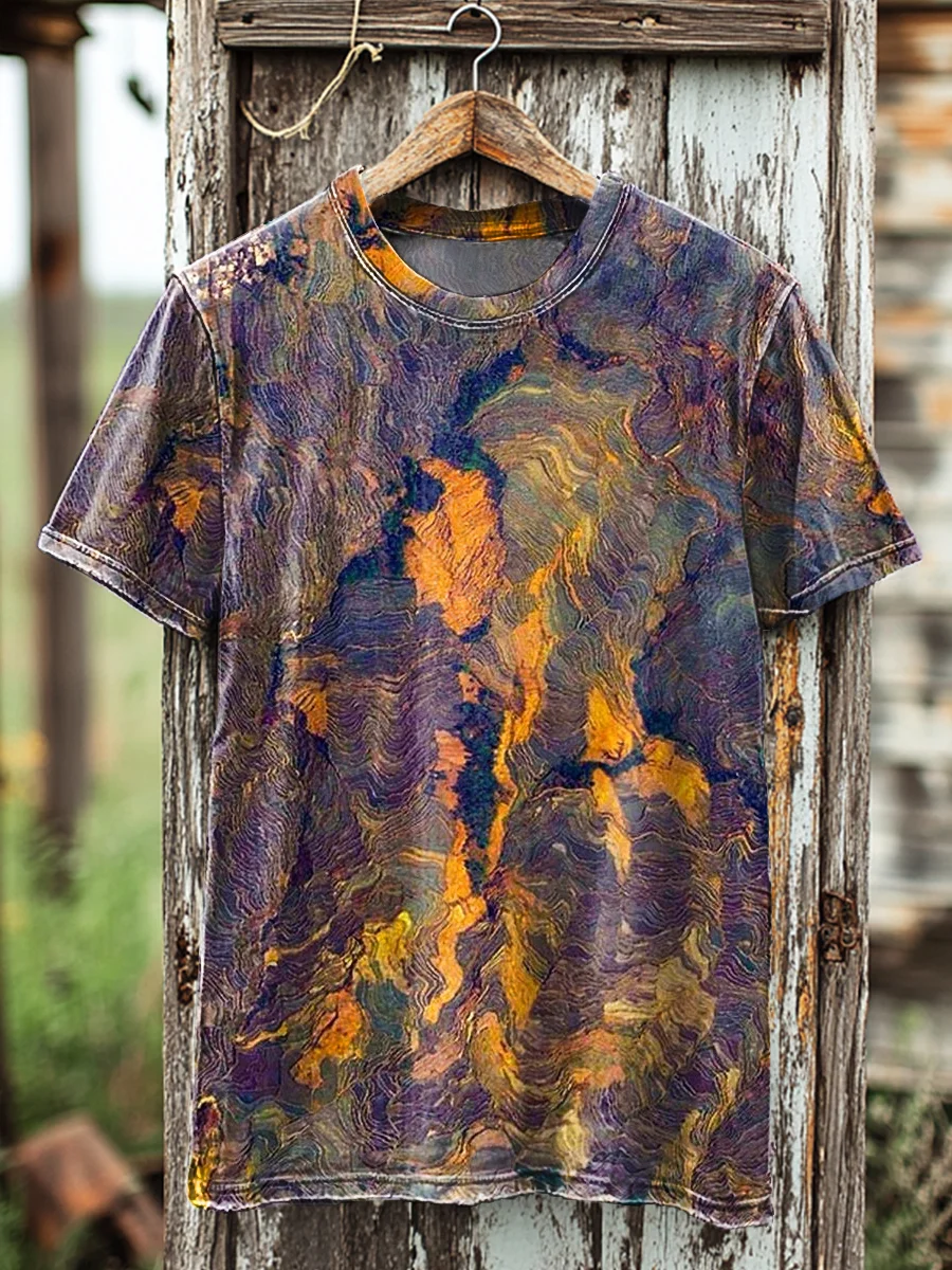 Vintage Purple Line Textured Print Casual T-Shirt