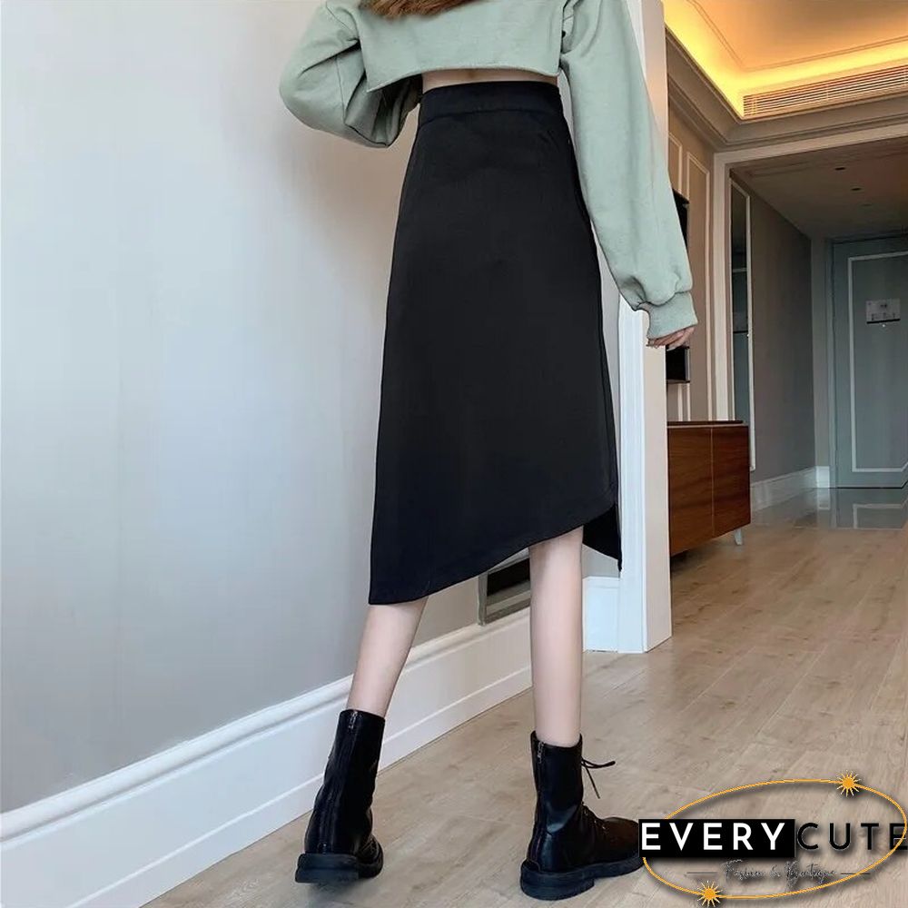 Vintage Irregular Gothic Skirt Women Summer High Waist Belt Harajuku Midi Skirt Casual Korean Elegant A-line Y2k Skirt New