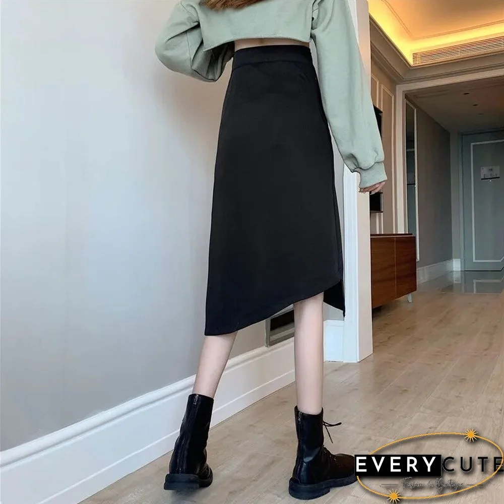 Vintage Irregular Gothic Skirt Women Summer High Waist Belt Harajuku Midi Skirt Casual Korean Elegant A-line Y2k Skirt New