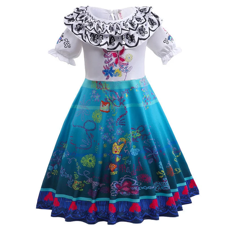 Encanto Mirabel Blue Dress for Girls Princess Halloween Costumes-elleschic