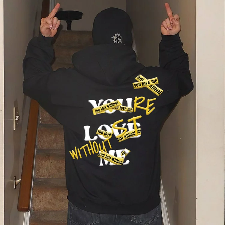 Men's Trendy Casual 'Your Love Me' Graphic Print Fleece-Lined Hoodie