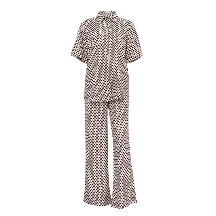 Ueong Ueong Women's Summer New Print Suit Short-Sleeved Shirt With High-Waisted Trousers Casual Two Sets For Women