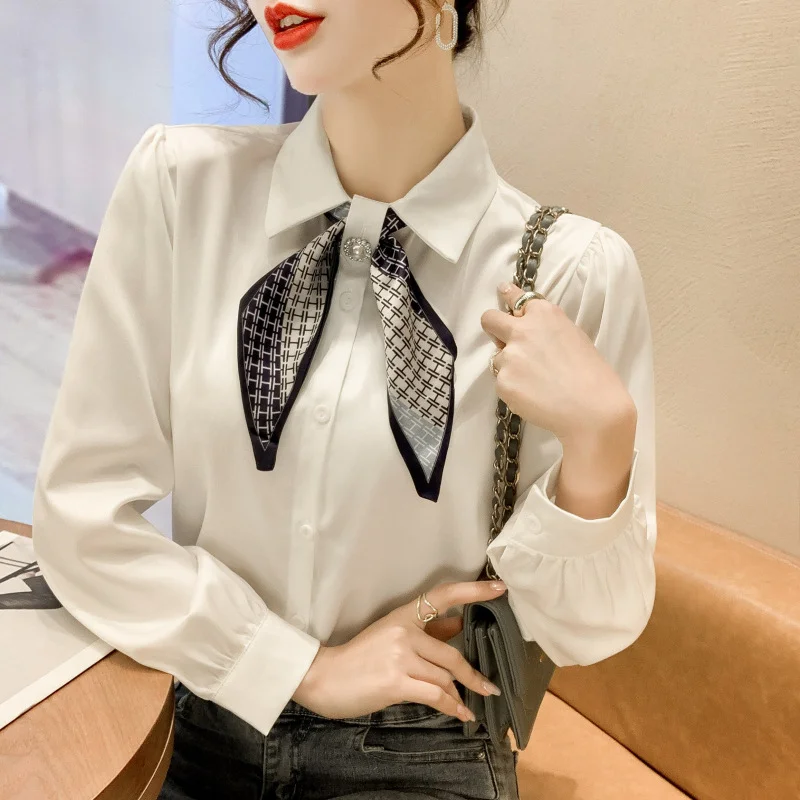 Woherb Woherb Shot Spring New Tie Foreign Style Bow Chiffon Shirt Long Sleeve Shirt Female Jacket Occupation-Outfit Ideas