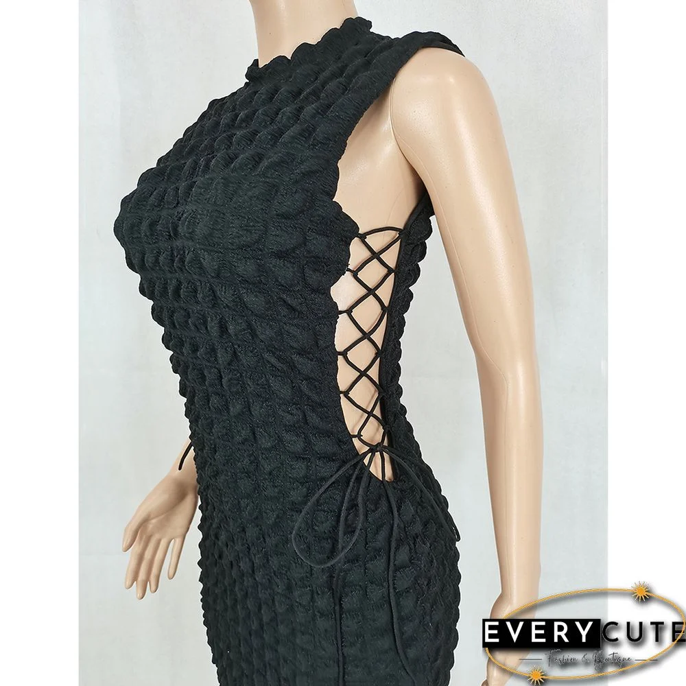Black Side Lace-up Sleeveless Bodycon Dress