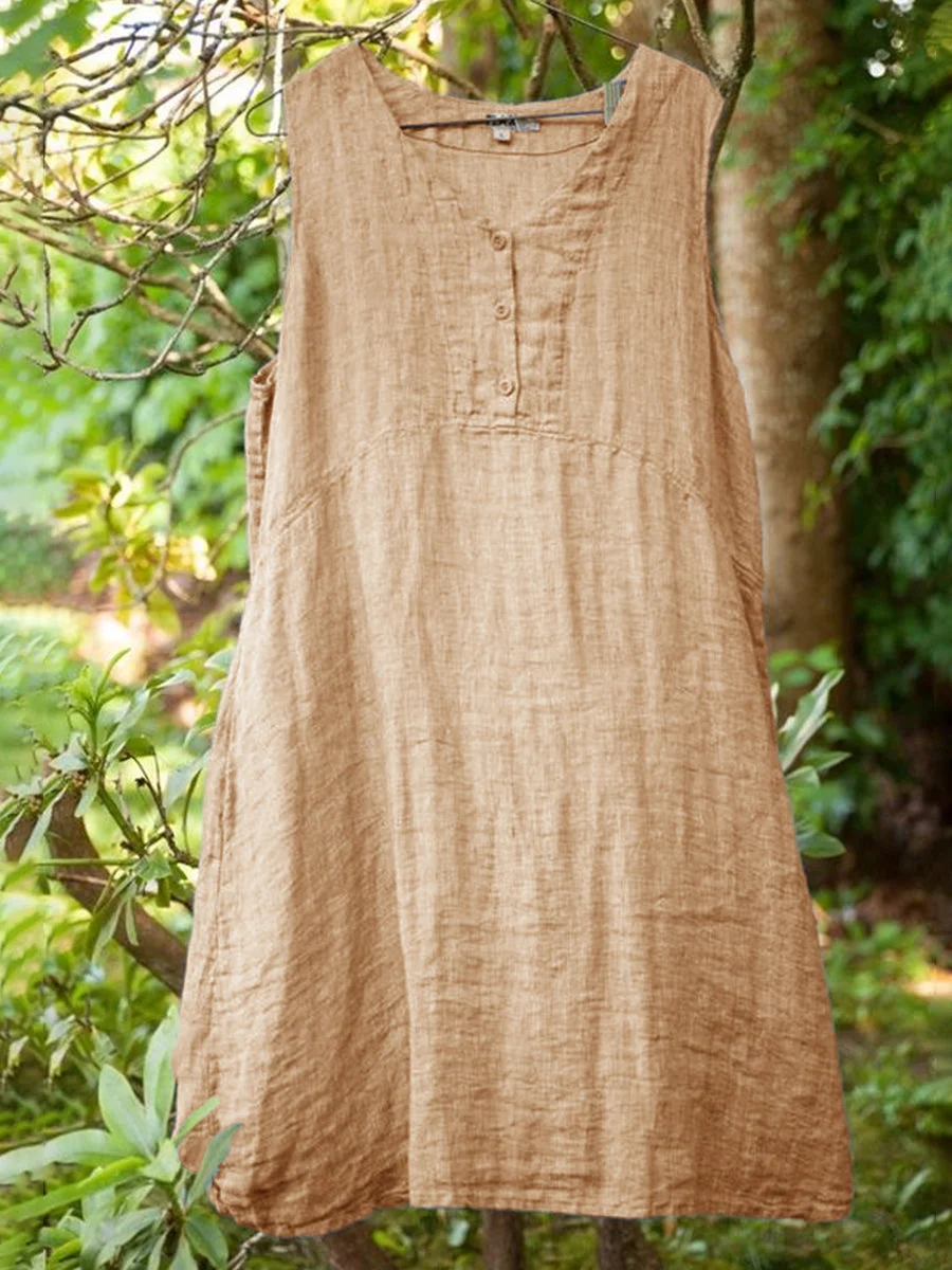 Womens Sleeveless Casual Linen Dress
