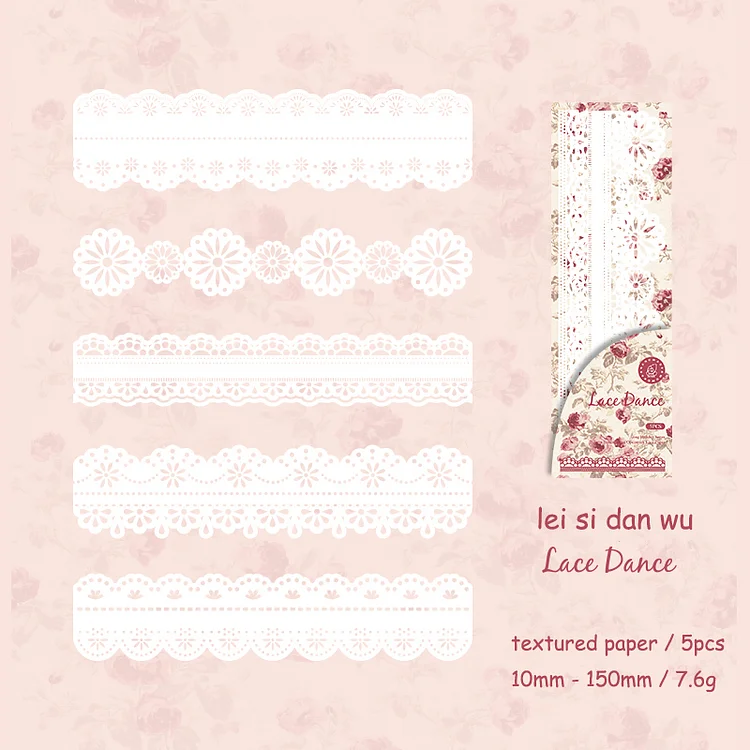 Journalsay 5 Sheets Vintage Long Strip Hollow Lace Material Paper DIY Journal Scrapbooking Decoration Memo Pad