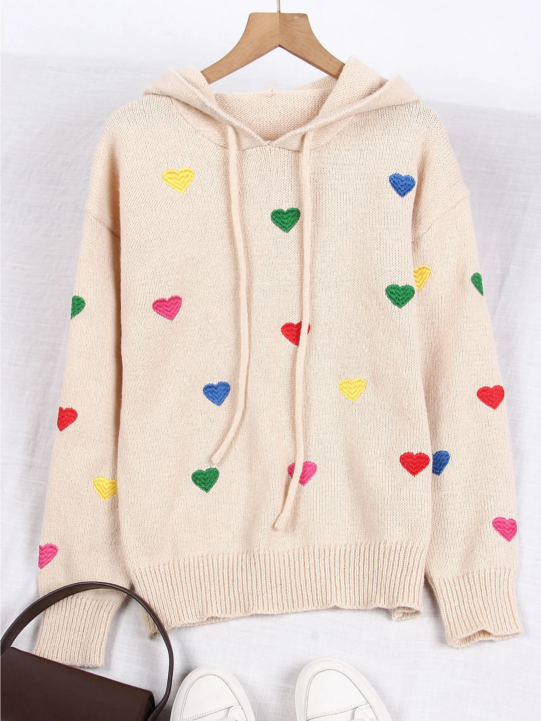 Athvotar Athvotar And Winter Women's Sweater Fashion Color Love Hooded Long-Sleeved Knitted Shirt