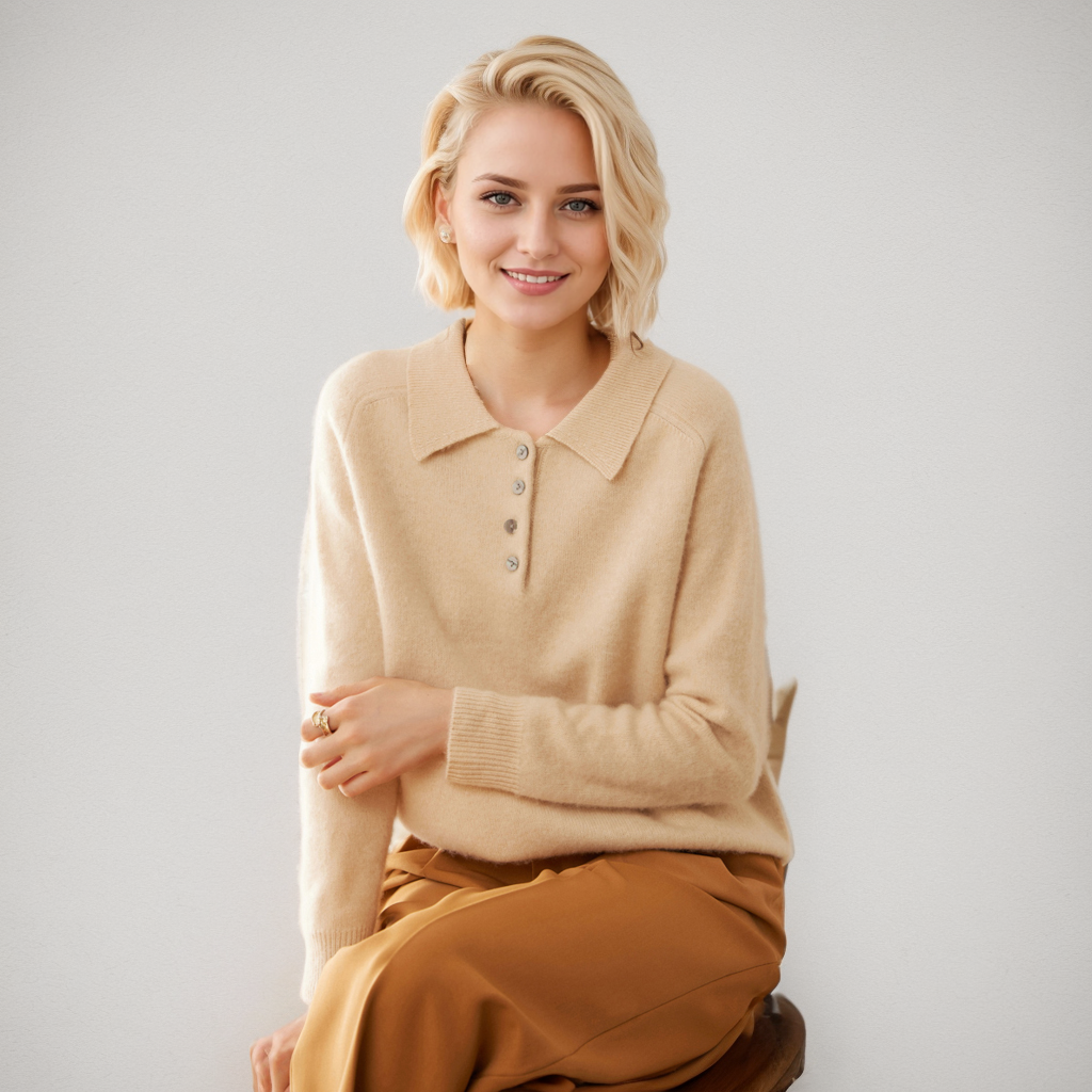 Pull en cachemire à col polo gracieux pour femme- SOIE PLUS