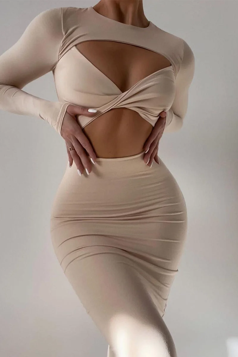 Fashion Sexy Solid Hollowed Out Sheath Dresses