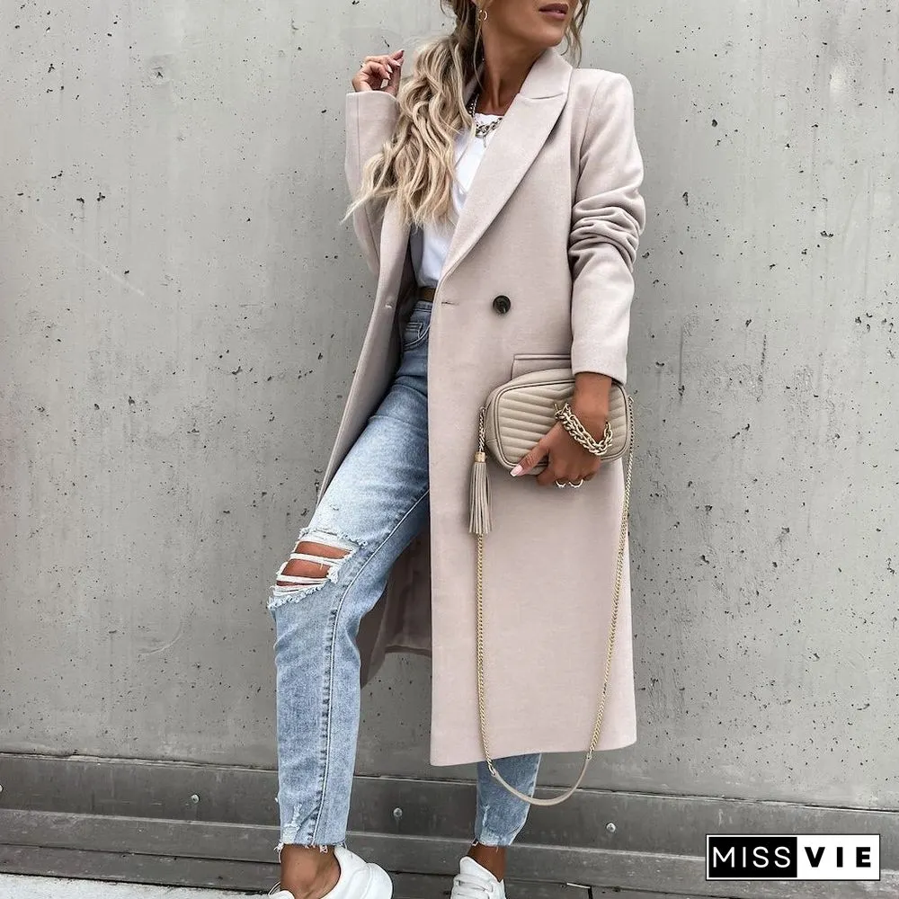 Autumn and Winter Long Suit Collar Woolen Coat Coat Coat