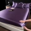 Simple solid color silk fitted sheet and pillowcase three-piece set