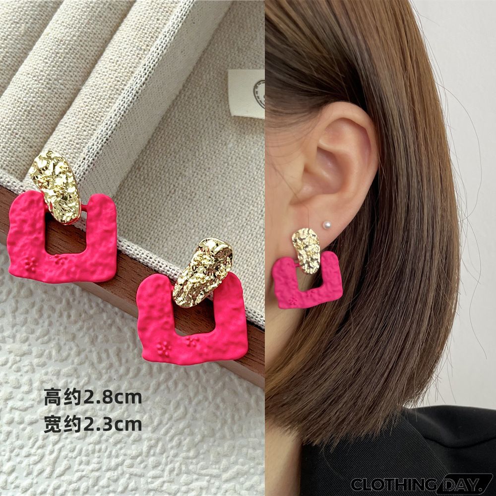 Women Fashion Geometric Fluorescent Rose Without Ear Hole Ear Clip Earrings