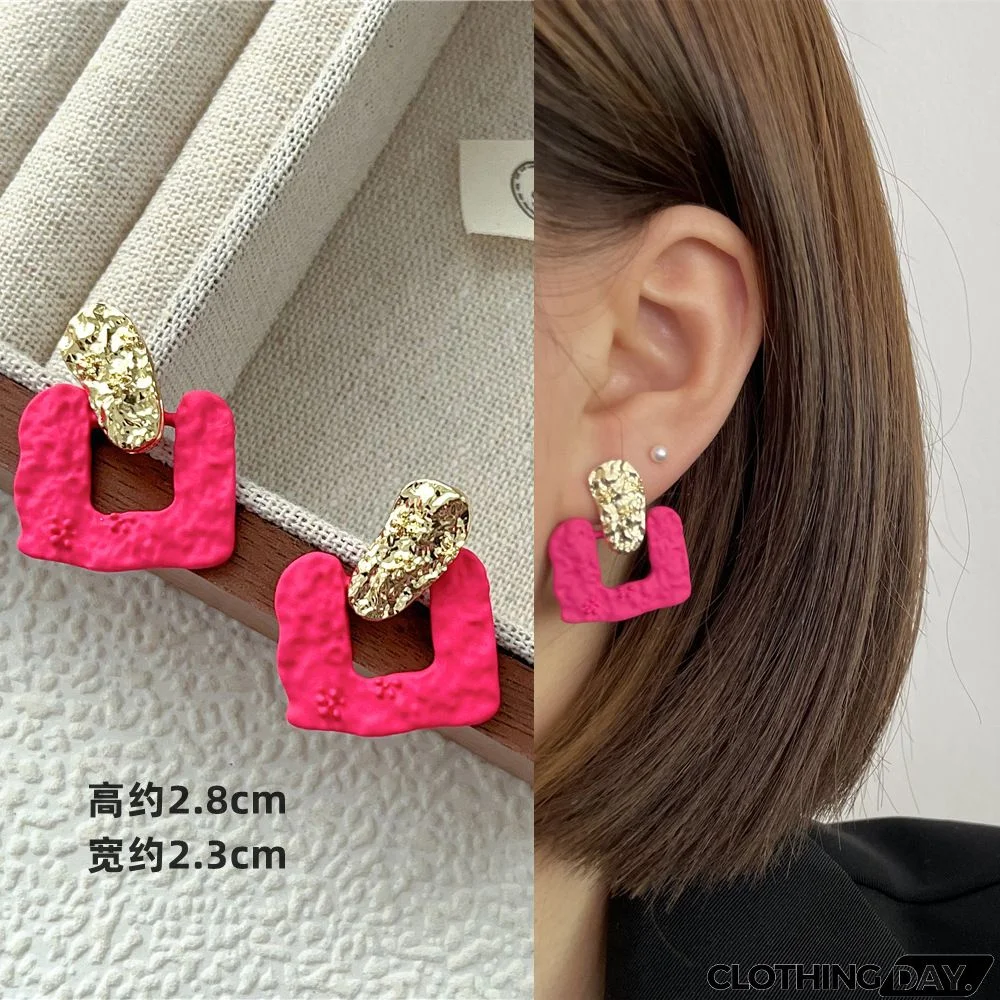 Women Fashion Geometric Fluorescent Rose Without Ear Hole Ear Clip Earrings
