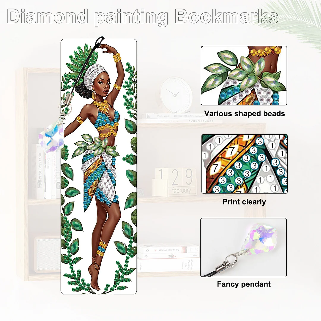4Pcs Exotic Black Beauty DIY Diamond Bookmark Art Projects Irregular Shaped Diamonds Diamond Painting Art Bookmarks with Crystal Pendants for DIY Making Beginners Adult Art Craft Supplies