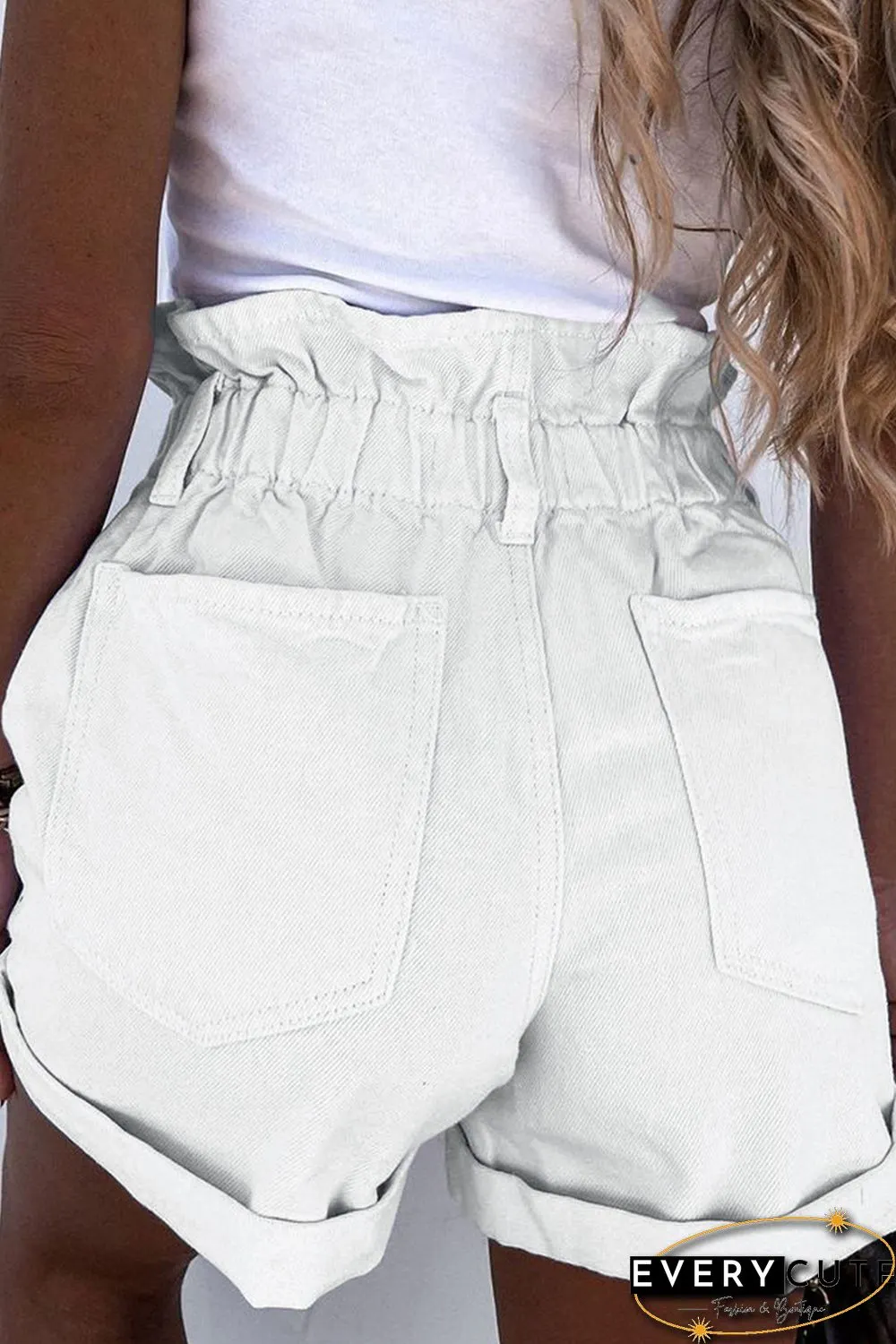 White Ruffled High Waist Buttoned Denim Shorts