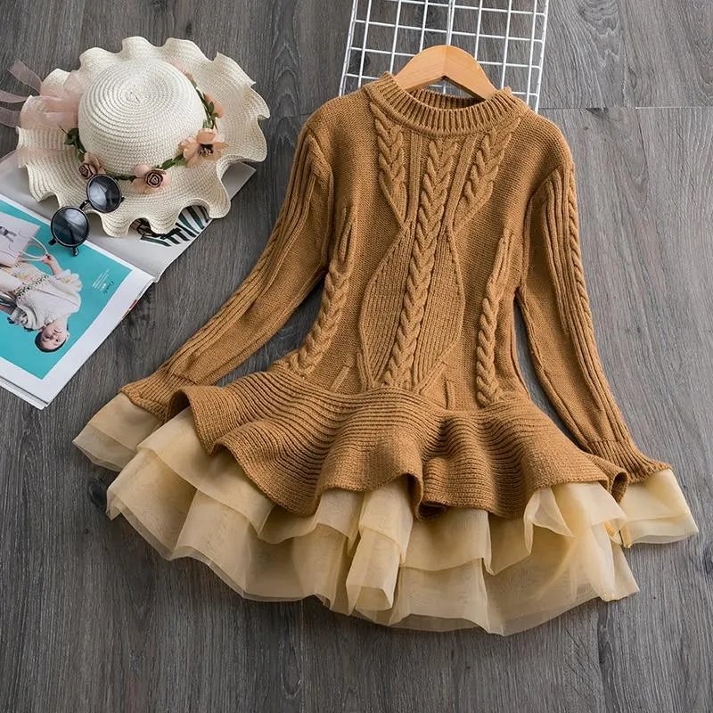 Xmas Winter Autumn Girl Dress Children Clothes Kids Dresses For Girls Party Dress Long Sleeve Knitted Sweater Toddler Girl Dress