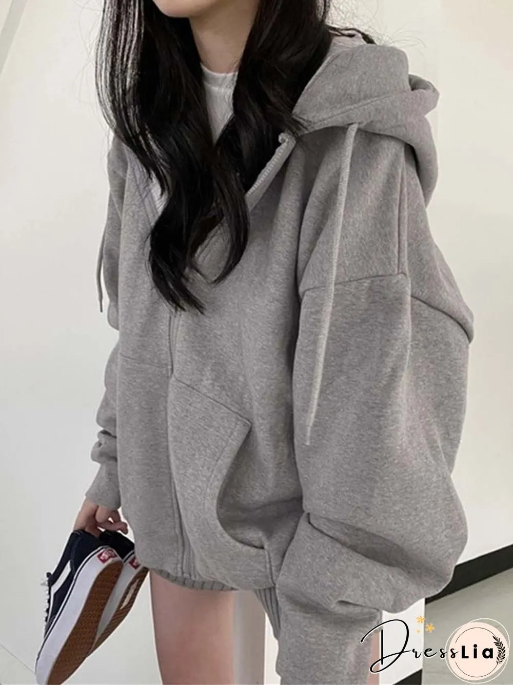 Women Hoodies Harajuku Korean Version Loose Sweatshirts Vintage Solid Color Long Sleeve