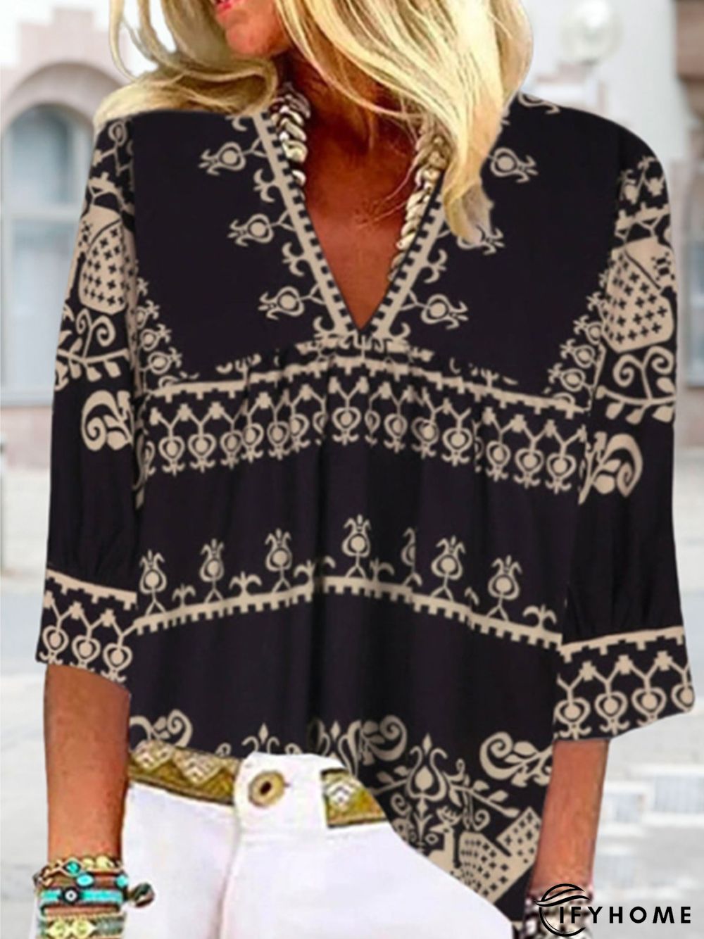 Polyester Fibre Casual V Neck Regular Fit Tunic Top | IFYHOME