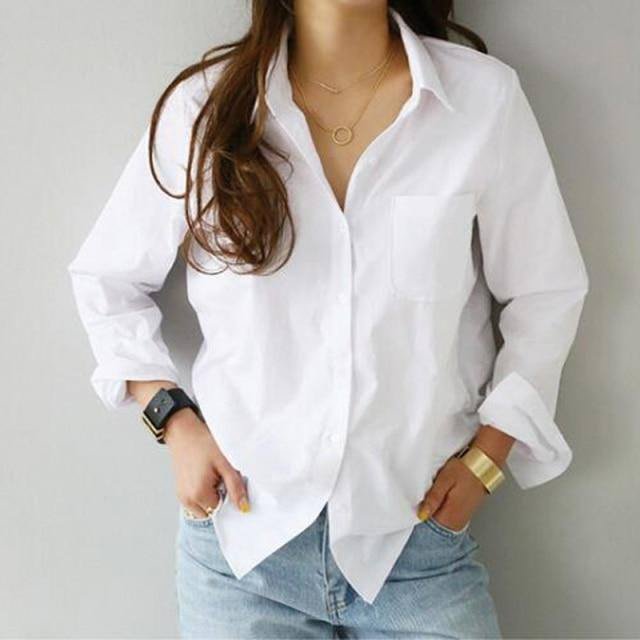Ladies Loose Shirt Women Blouse Casual Lady Soft White OL Style Womens Tshirt Workwear Office Female Tops Pure New Lapel Blouses