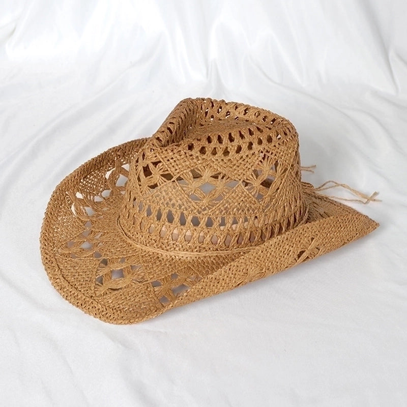 Unisex Minimalist Solid Color Hollow Out Crimping Straw Hat