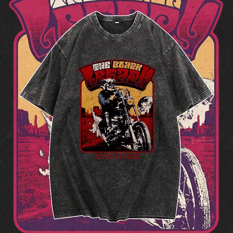 Davidhawaii100% Cotton Casual Men's Western Skull Biker Street T-Shirt - 100% Cotton