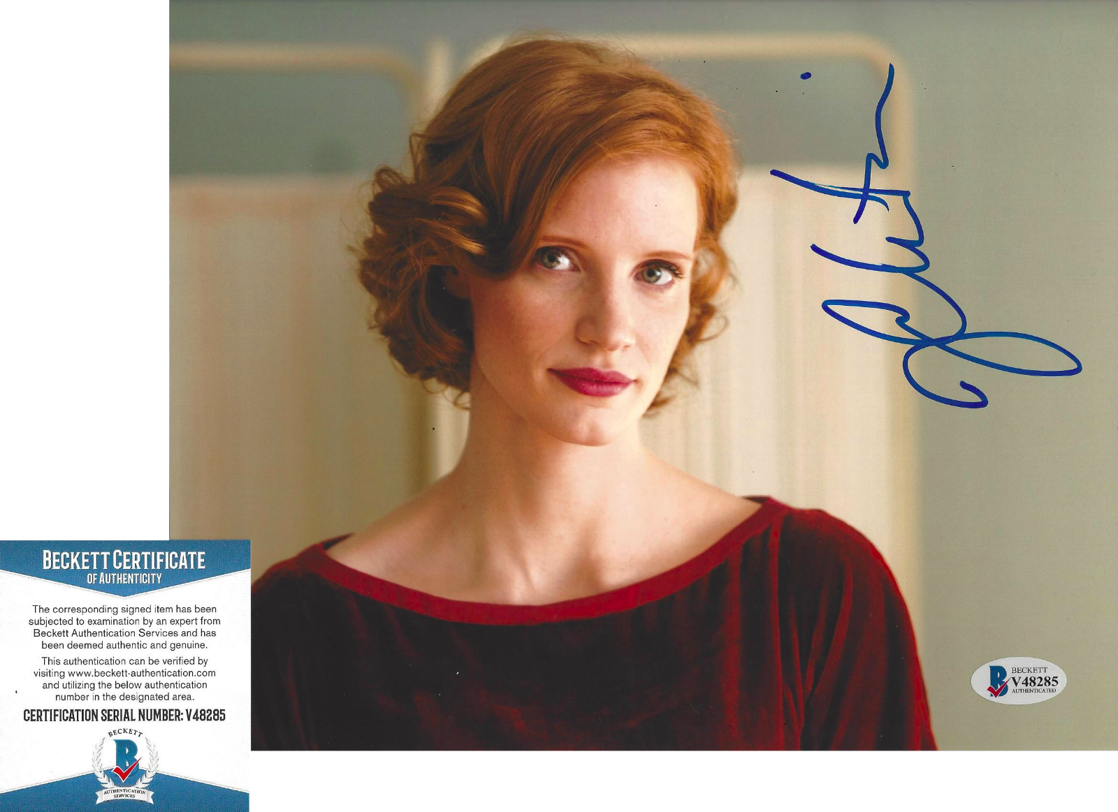 JESSICA CHASTAIN SIGNED 'LAWLESS' 8x10 MOVIE Photo Poster painting D ACTRESS BECKETT COA BAS