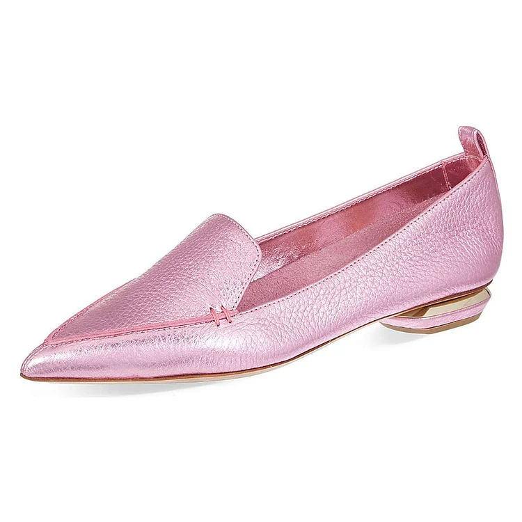 Pink Pointy Toe Low Heel Loafer Shoes for Women |FSJ Shoes
