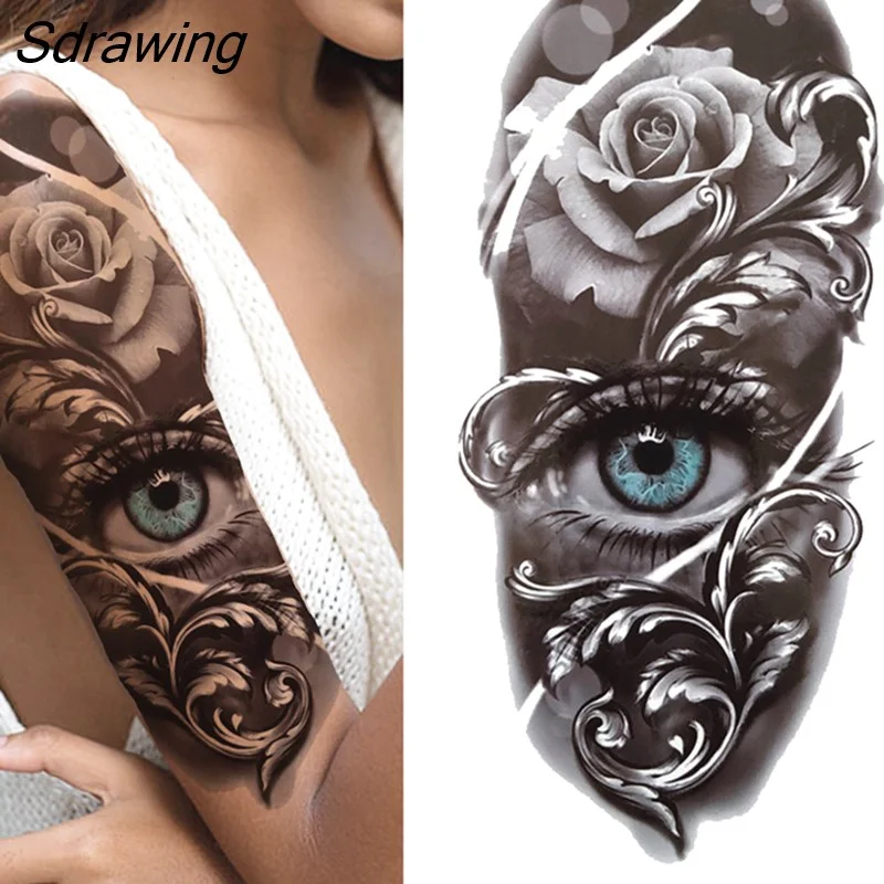 Sdrawing Wolf Temporary Tattoos For Men Women Adult Fake Lion Tattoo Sticker Tiger Black Tribal Body Art Drawings Tatoos Arm