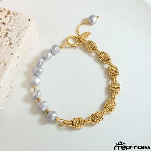 Half Pearl Half Chain Stainless Steel Bracelet