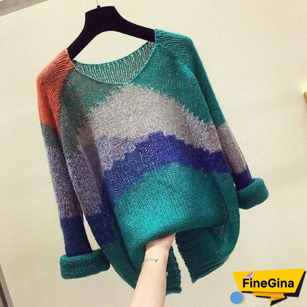 Women Loose Korean Pink Patchwork Sweater Pullovers Fashion Fall Harajuku Casual Y2k Tops Chic Lazy Wind Female Clothes