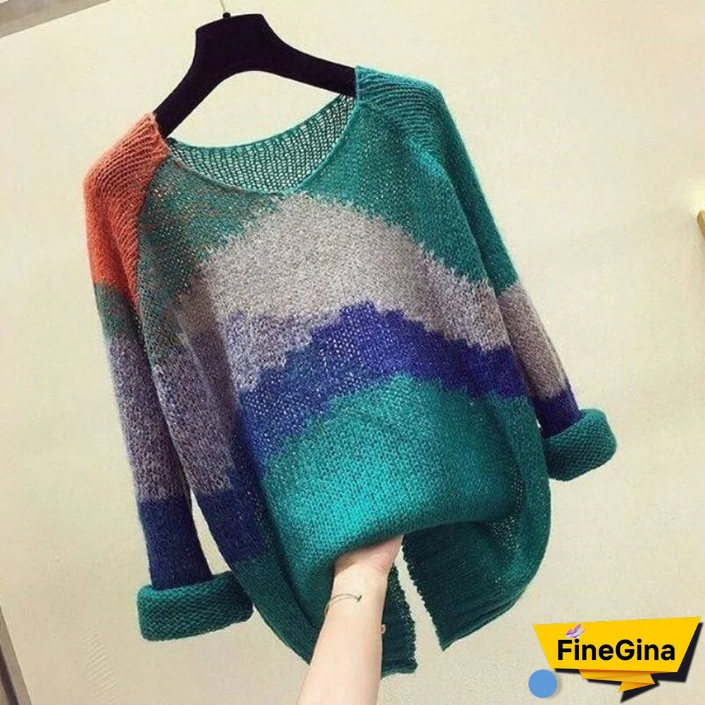 Women Loose Korean Pink Patchwork Sweater Pullovers Fashion Fall Harajuku Casual Y2k Tops Chic Lazy Wind Female Clothes