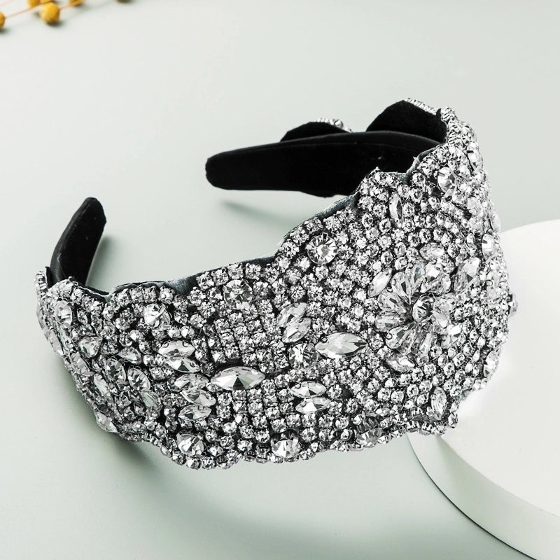 New Super Exaggerated Starry Colorful Rhinestone Wide-brimmed Headband Women’s Luxury Fabric Headwear