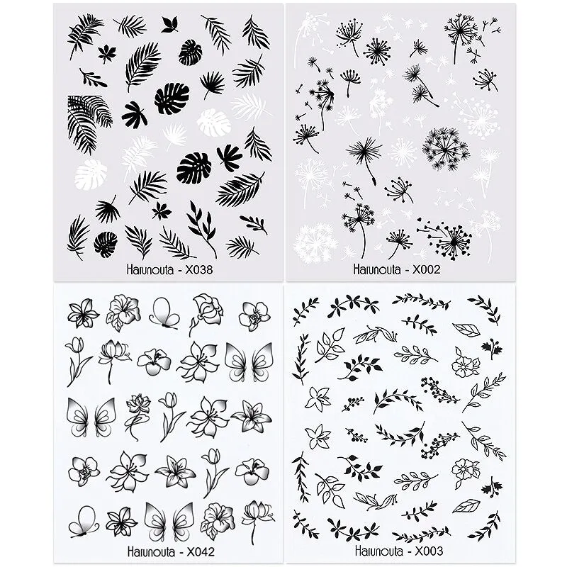 Harunouta 4pcs Geometry Color Wave Line Water Decals Stickers Flower Leaves Slider For Nails Spring Summer Nail Art Decorations