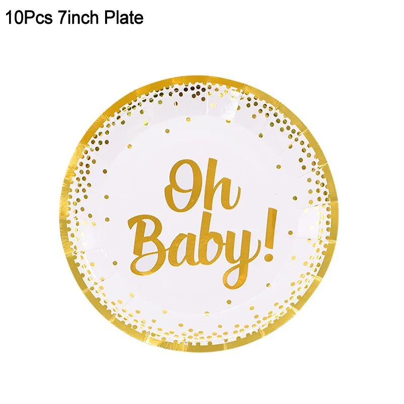 Oh Baby Gold Dot Disposable Tableware Set Boy Girl Baby Shower Favor Gender Reveal Balloon Banner Kids Birthday Party Decoration