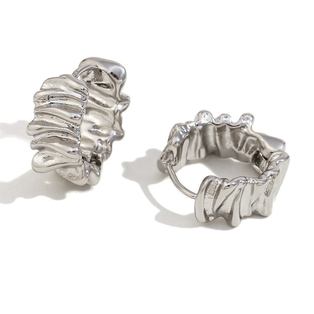 French Retro Geometric Red Agate Earrings Stainless Steel Plated 18K Gold Eye Fold Earrings