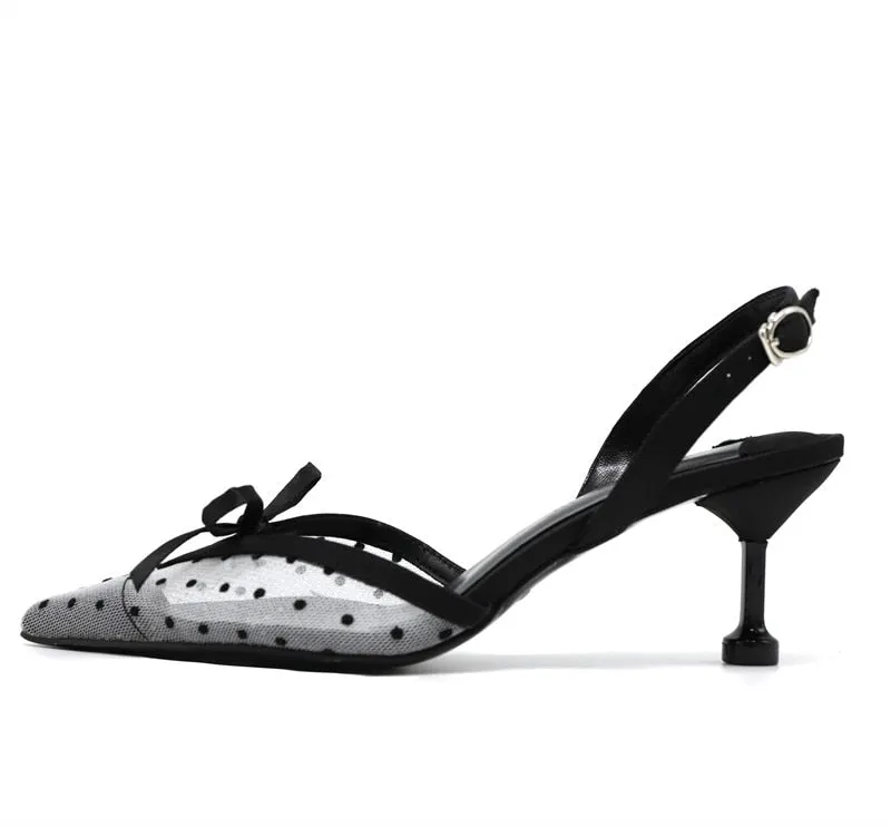 2019 Brand Slingback Lace Women Pumps Elegant Pointed toe Thin heeled Office lady Shoes High heels Female Sandals Summer Shoes