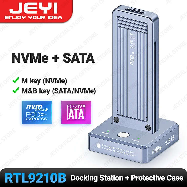 JEYI SSD Reader, NVMe SATA to USB-C PCIe SSD Docking Station USB  10Gbps Solid Disk Adapter With Write Protection