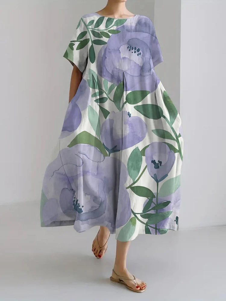 Women's Retro Botanical Floral Design Printed Casual Loose Dress
