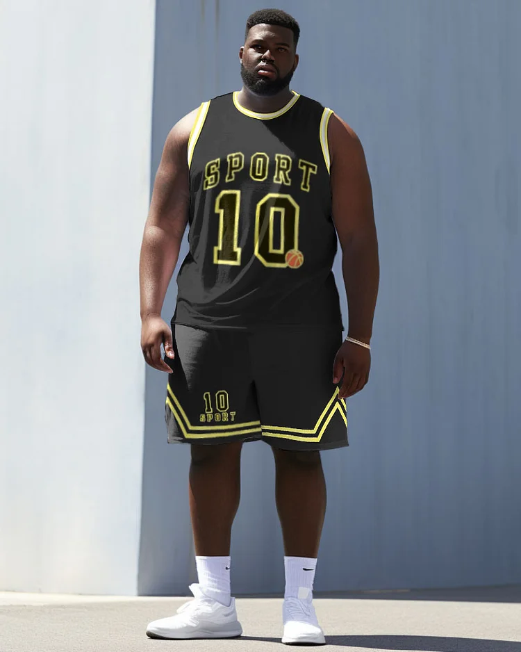 Men's Plus Size Basketball Sports 10 Street Vest Two-Piece Set
