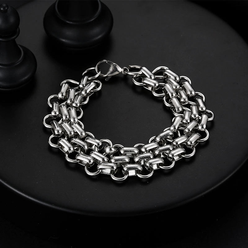 Street Hipster Domineering Punk Hip-hop Bracelet Titanium Steel Men’s Raw Retro Stainless Steel Thick Chain Bracelet