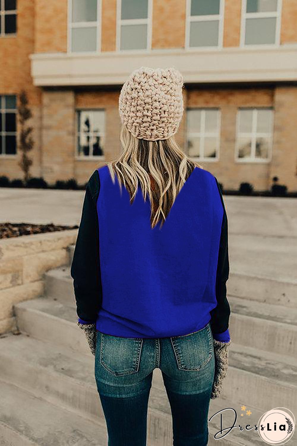 Red Long Sleeve Round Neck Stitching Top